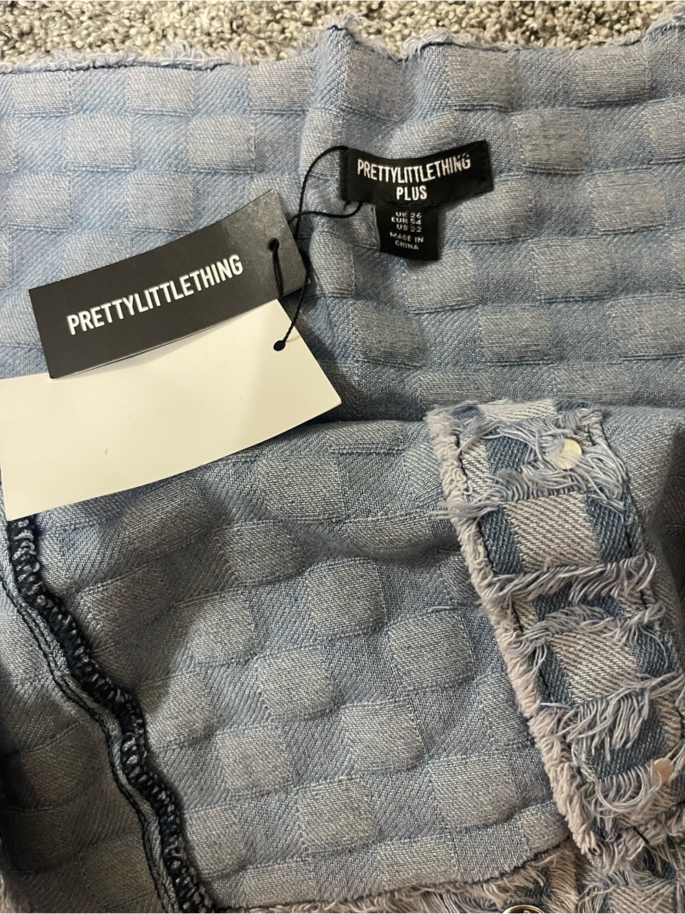 PrettyLittleThing Plus Pale Blue Quilted Denim Jacket